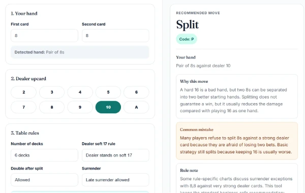Blackjack Strategy Tool interface